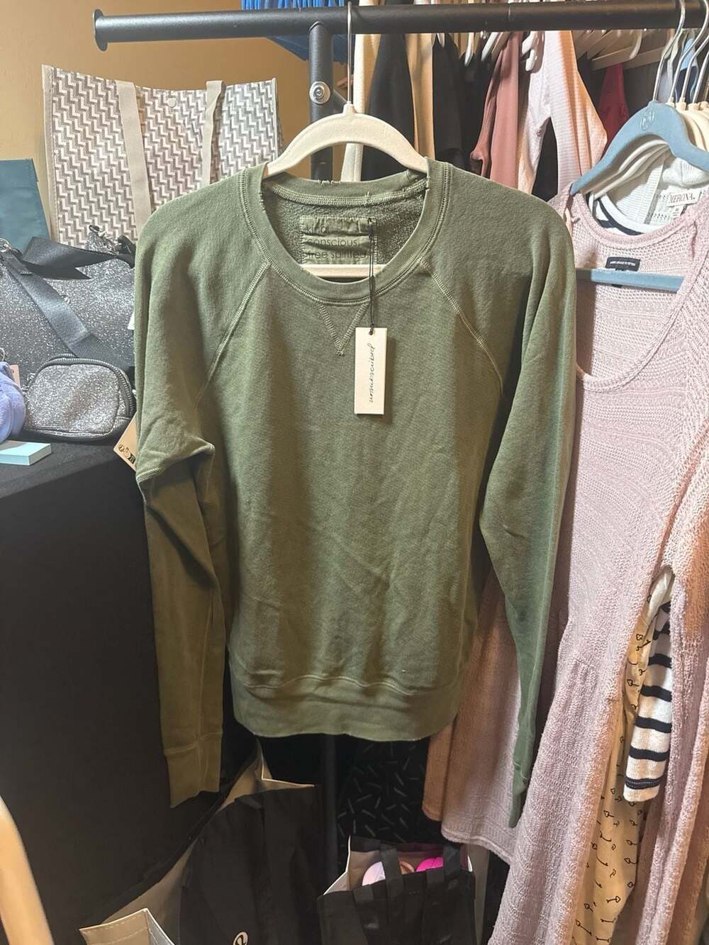 Unsubscribed Women's XS Olive Green Vintage Raglan Slub Sweatshirt